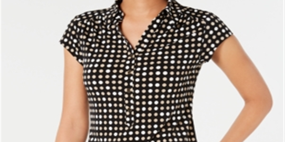 Charter Club Women's Short Sleeve Printed Polo Top Black Size Small