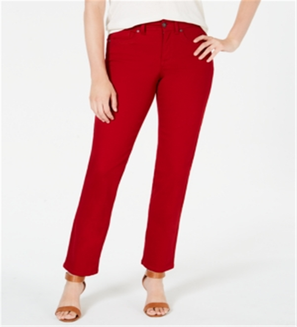 Style & Co Women's Tummy Control Straight Leg Fashion Jeans Red Size 2