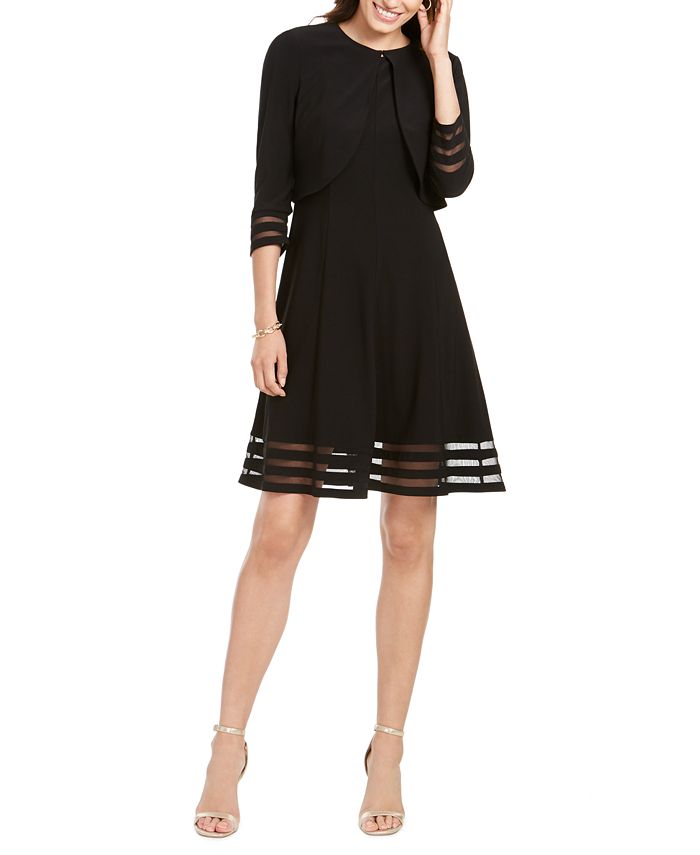 Jessica Howard Women's Illusion Detail Fit & Flare Dress Jacket Black Size 12