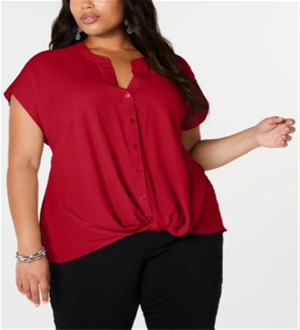 INC International Concepts Women's Plus Twist Front Top Red Size 1X