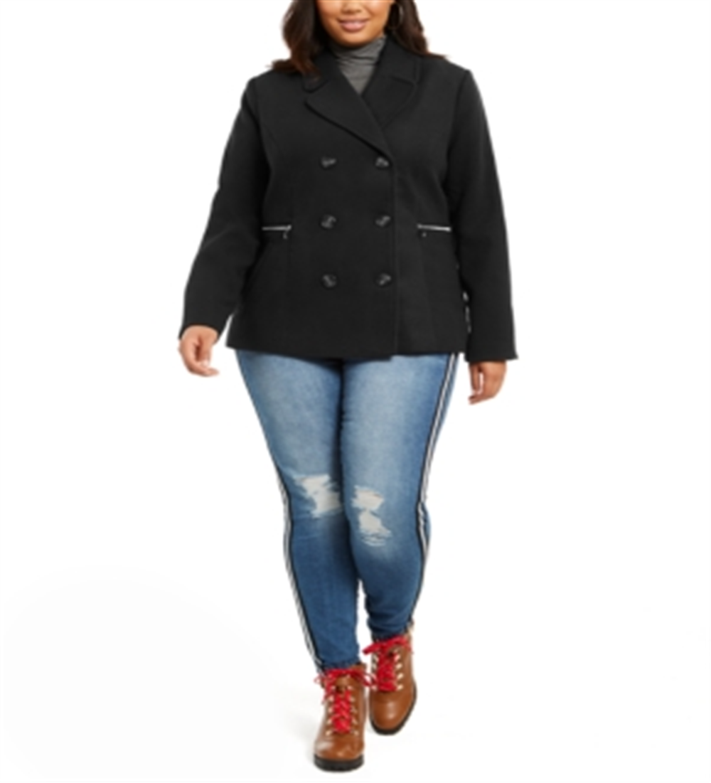 Maralyn & Me Junior's Plus Double Breasted Peacoat Black Size 1X