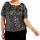 Alex Evenings Women's Nylon Short Sleeve Top Black Size 3X