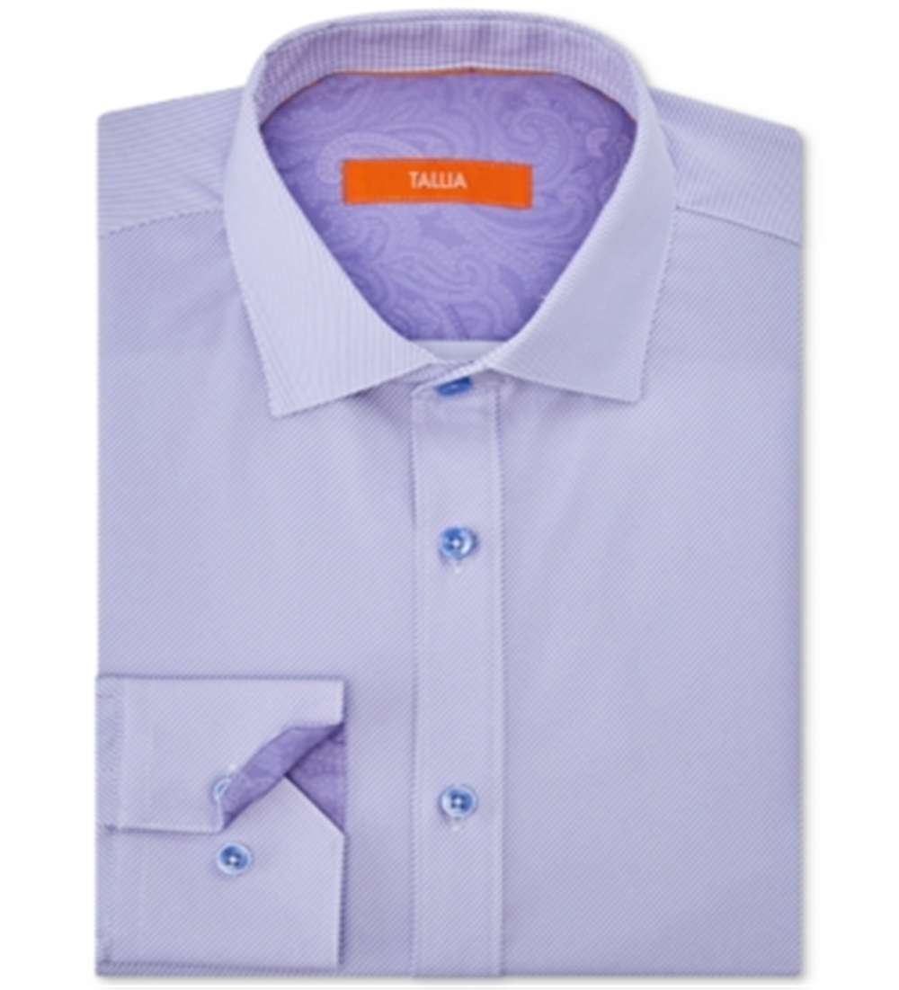 Tallia Men's Striped Houndstooth Button Down Shirt Purple Size 34-35
