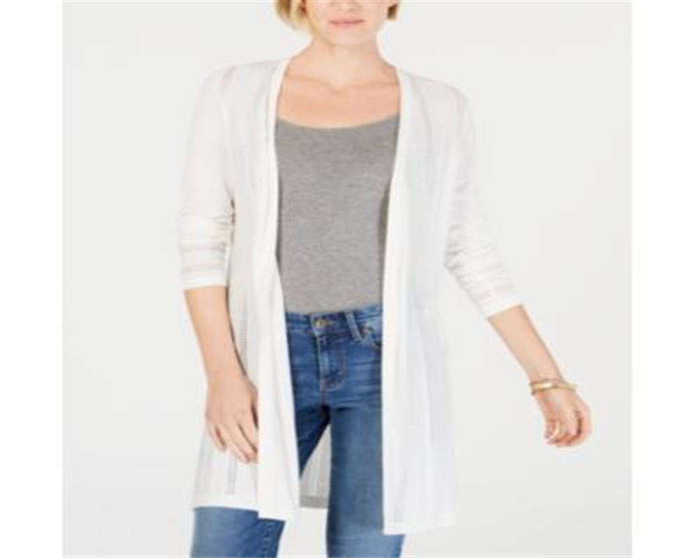 Charter Club Women's Long Sleeve Open Cardigan Top White Size Small