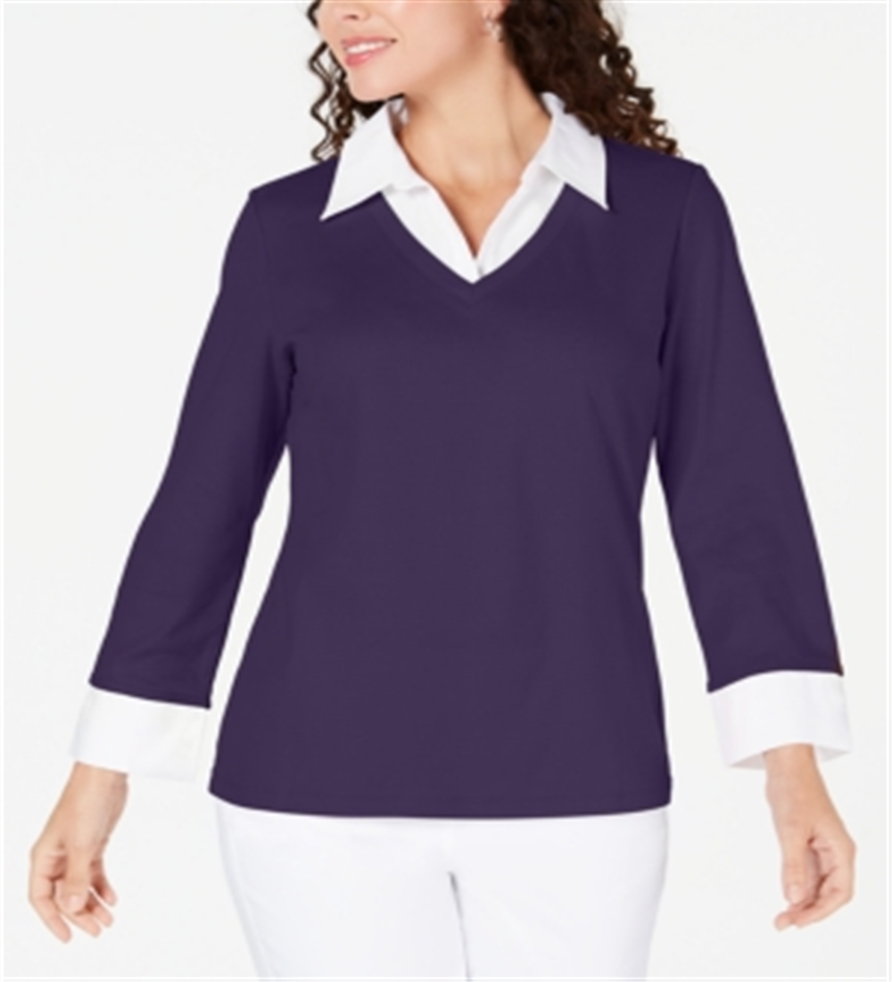 Karen Scott Women's Cotton Layered Look Top Purple Size XXL