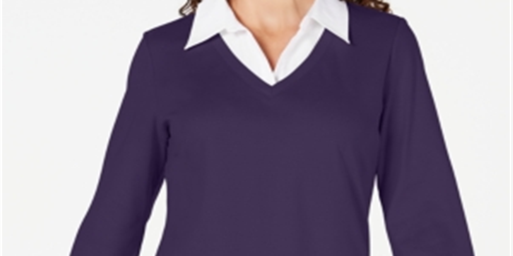 Karen Scott Women's Cotton Layered Look Top Purple Size XXL
