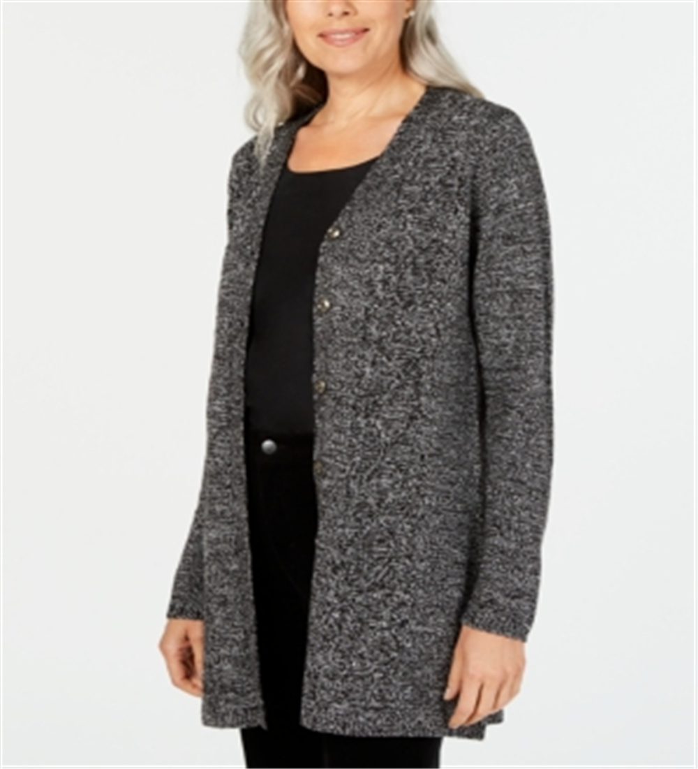 Karen Scott Women's Button Front Duster Cardigan Gray Size Petite S
