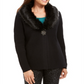 JM Collection Women's Holiday Party Faux Fur Collar & Brooch Cardigan Black Size Medium