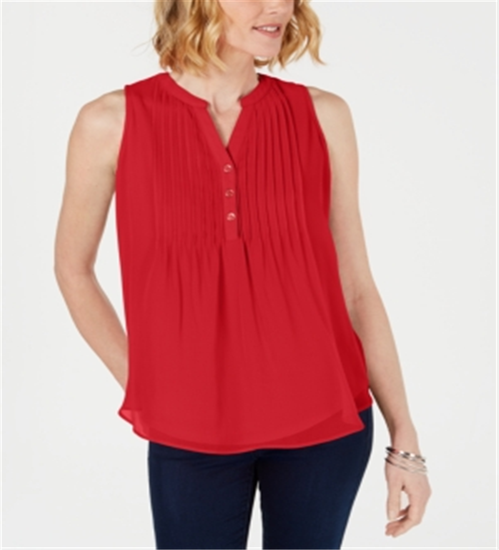 Charter Club Women's Pintucked Top Red Size Petite Small