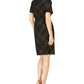 Kasper Women's Zippered Plaid Short Sleeve Jewel Neck Knee Length Sheath Dress Black Size 4