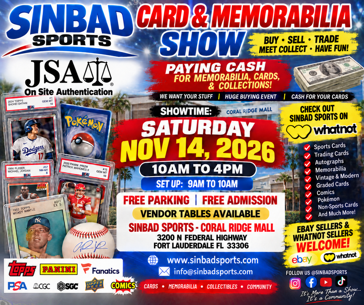 Sinbad Sports Card Show November 14, 2026 - 6 Foot Vendor Table