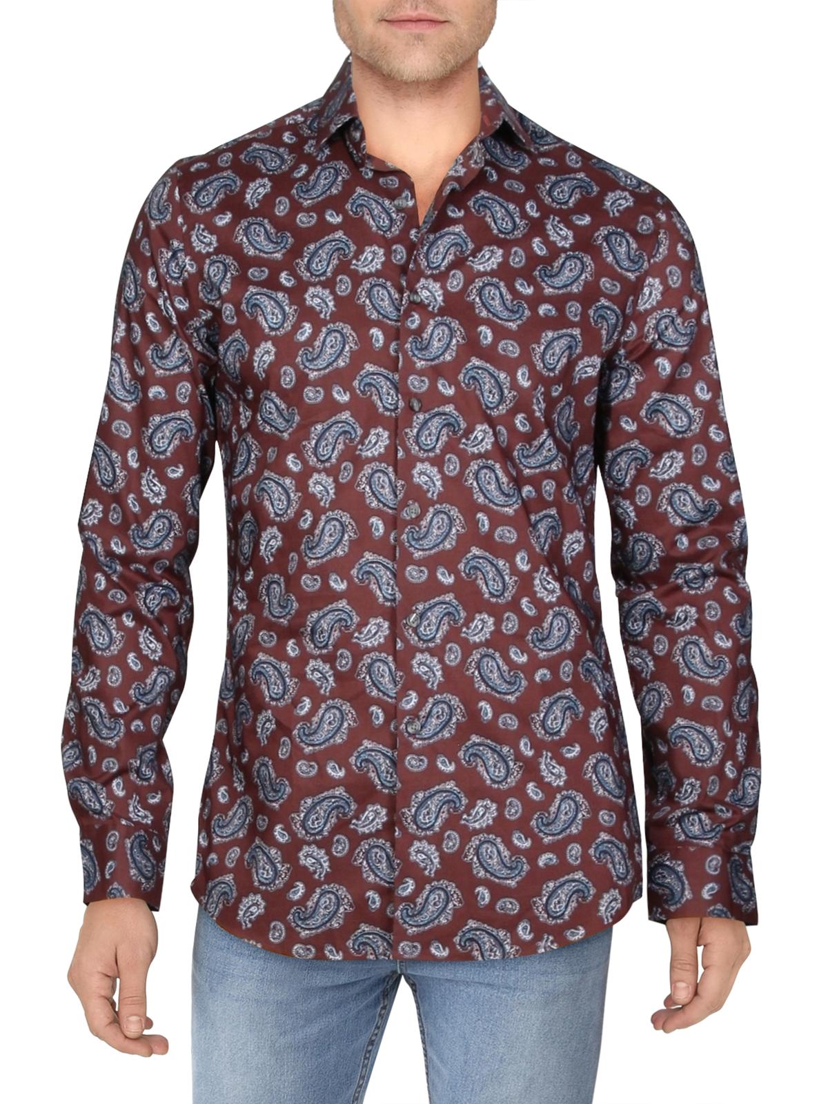 Bar III Men's Max Cotton Paisley Dress Shirt Burgundy Size S