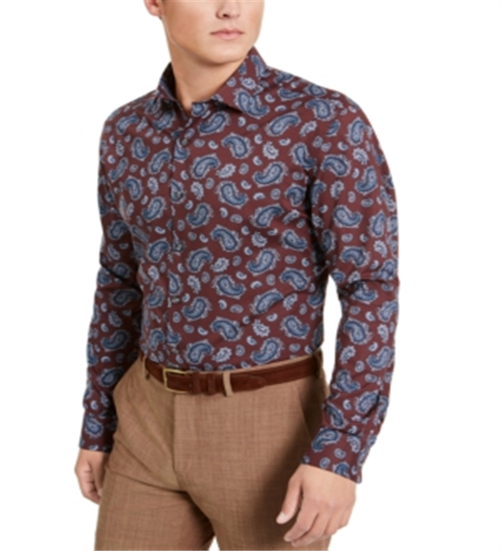 Bar III Men's Max Cotton Paisley Dress Shirt Burgundy Size S