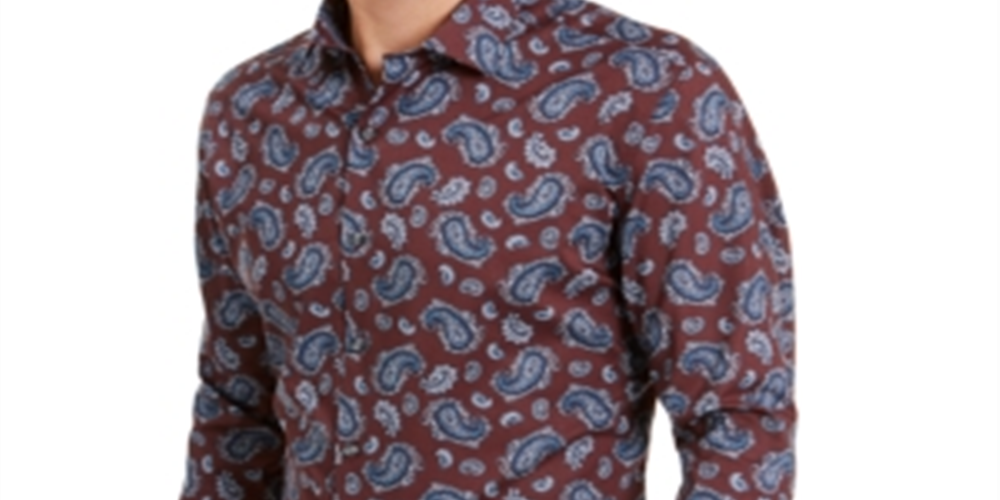 Bar III Men's Max Cotton Paisley Dress Shirt Burgundy Size S