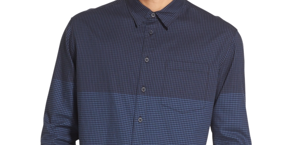 Dkny Men's Two Tone Gingham Shirt Blue Size Small