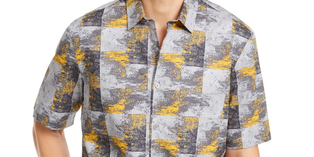 Alfani Men's Printed Shirt Gray Size XXX-Large