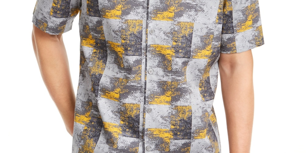 Alfani Men's Printed Shirt Gray Size XXX-Large
