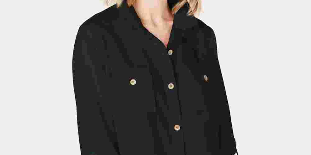 Charter Club Women's Utility Shirt Black Size Medium