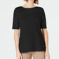 Charter Club Women's Cotton Texture Striped Elbow Sleeve Top Black Size X-Large