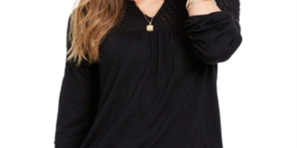 Style & Co Women's Lace Shoulder Top Black Size Petite XL