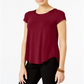 Alfani Women's Satin Trim High Low T-Shirt Maroon Size Petite XL