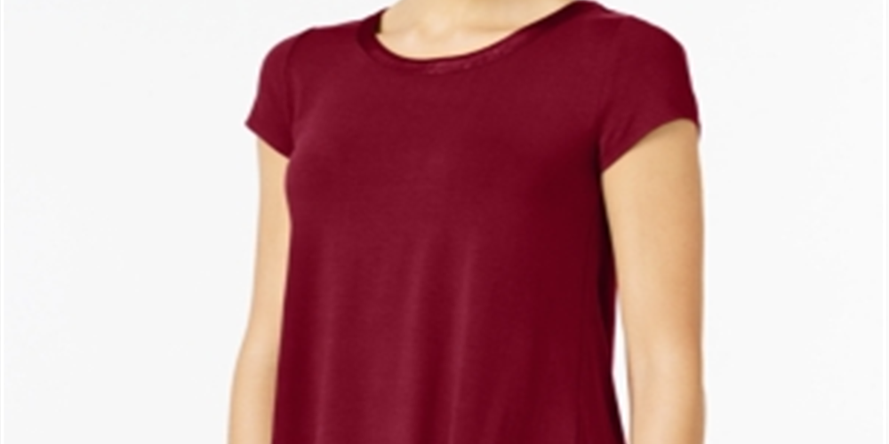 Alfani Women's Satin Trim High Low T-Shirt Maroon Size Petite XL
