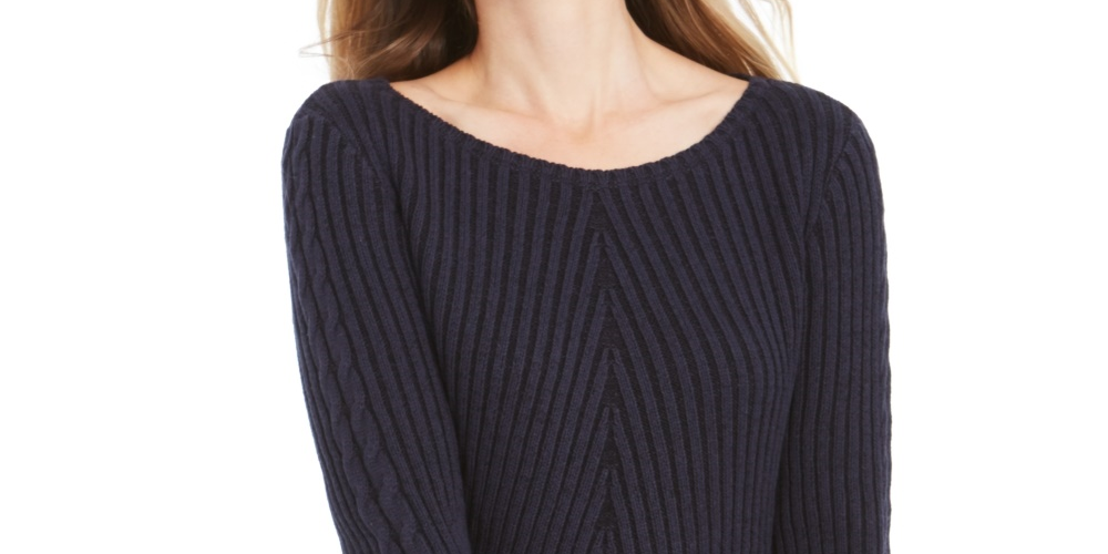 Style & Co Women's Ribbed Knit Sweater Navy Size Large