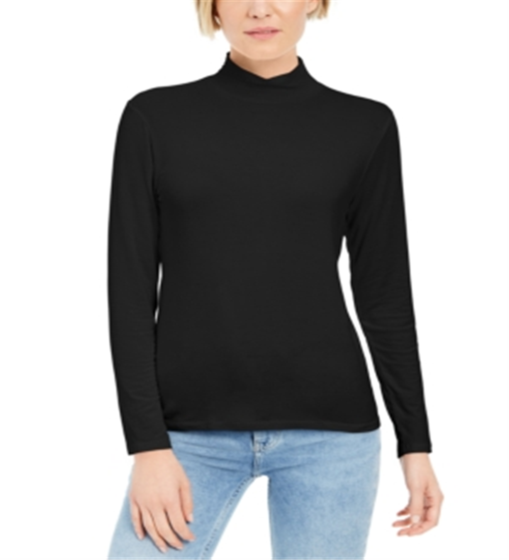 Style & Co Women's Mock Neck Top Black Size Petite X-Large