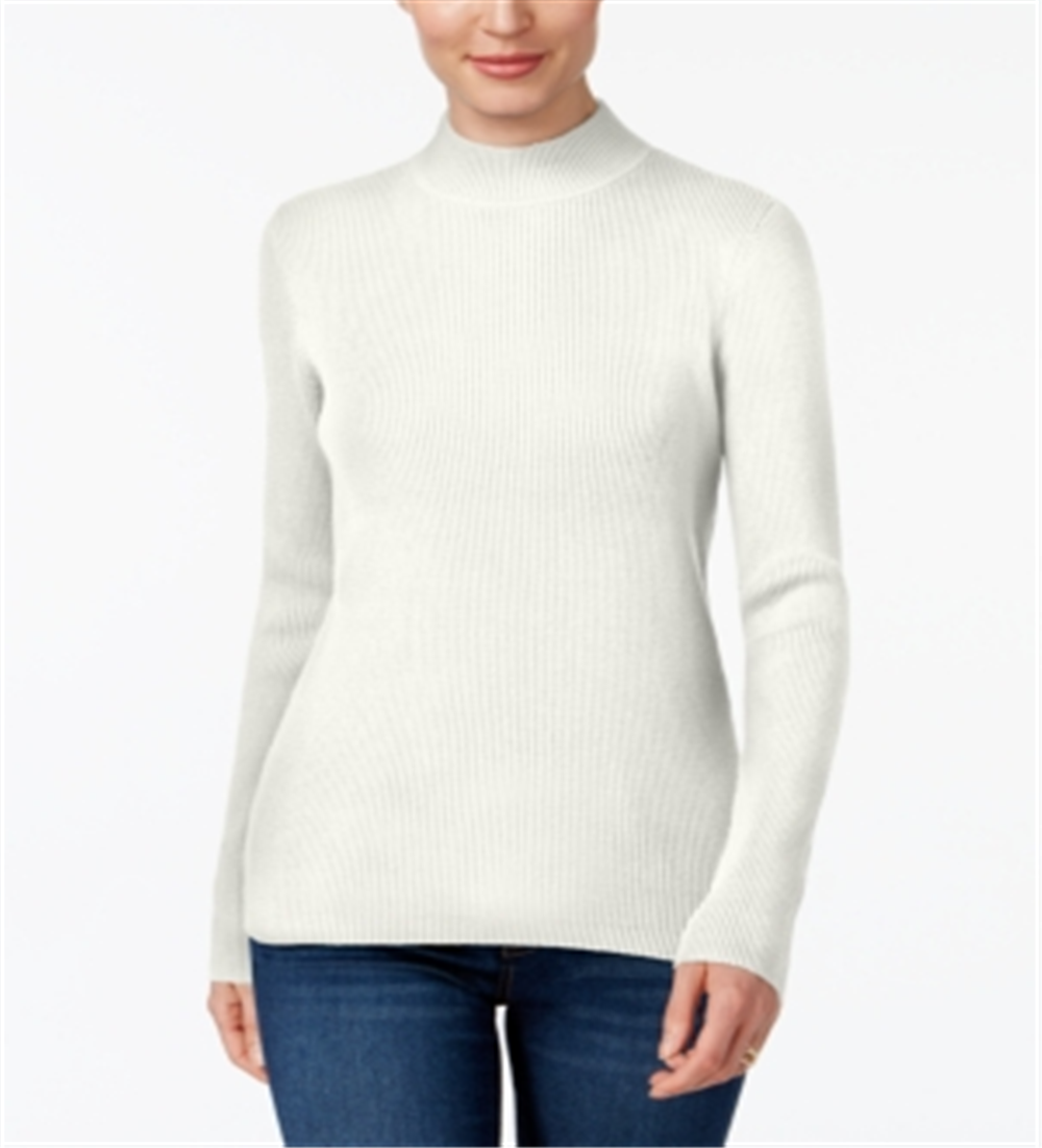 Karen Scott Women's Cotton Ribbed Mock Neck Sweater White Size Petite XL