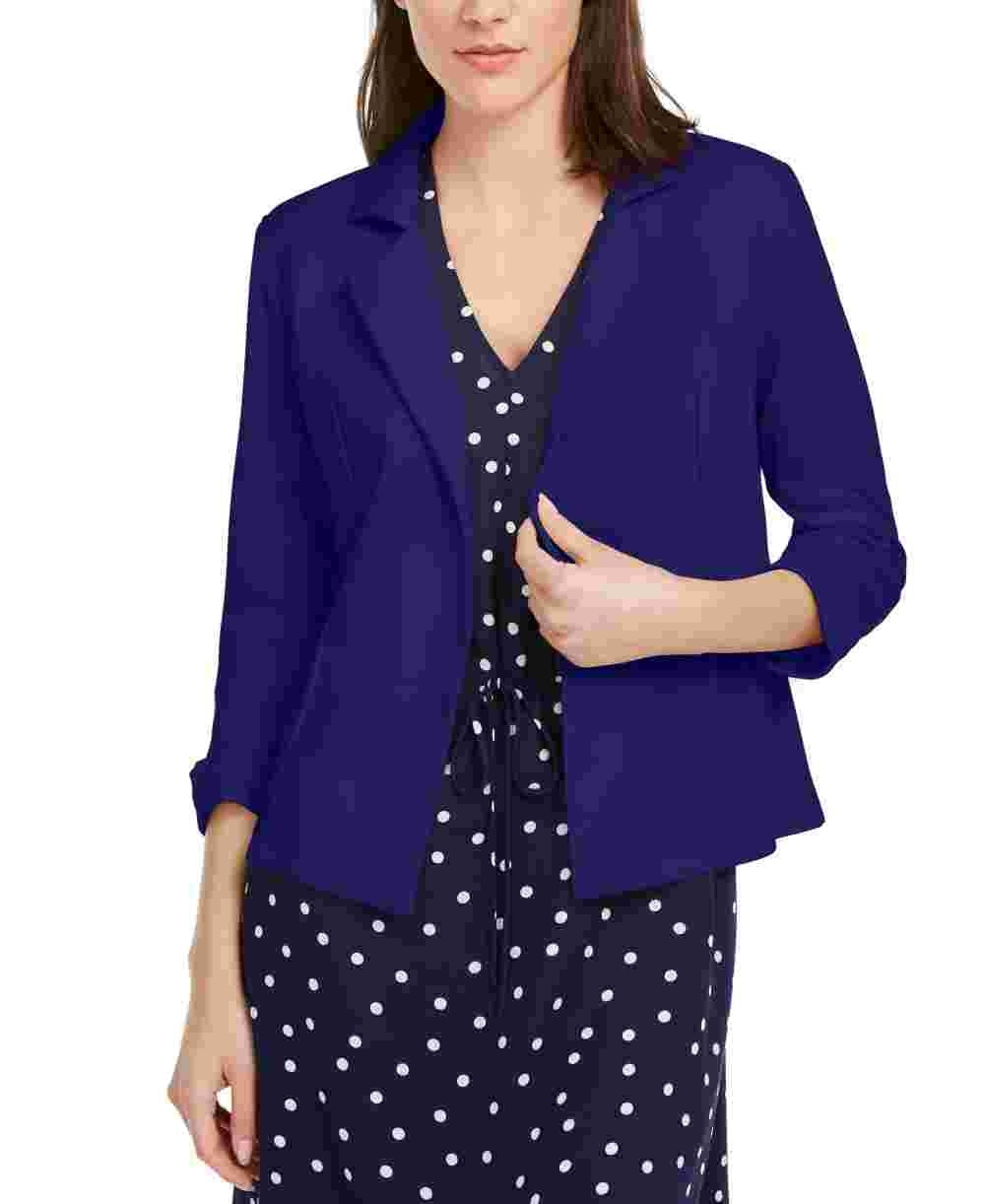 Maison Jules Women's 3/4 Sleeve Knit Blazer  Navy Size Medium