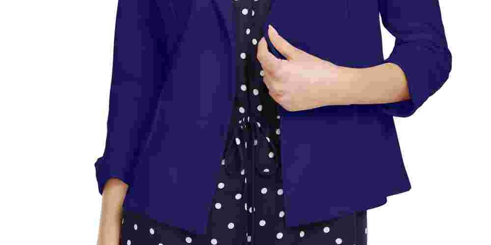 Maison Jules Women's 3/4 Sleeve Knit Blazer  Navy Size Medium