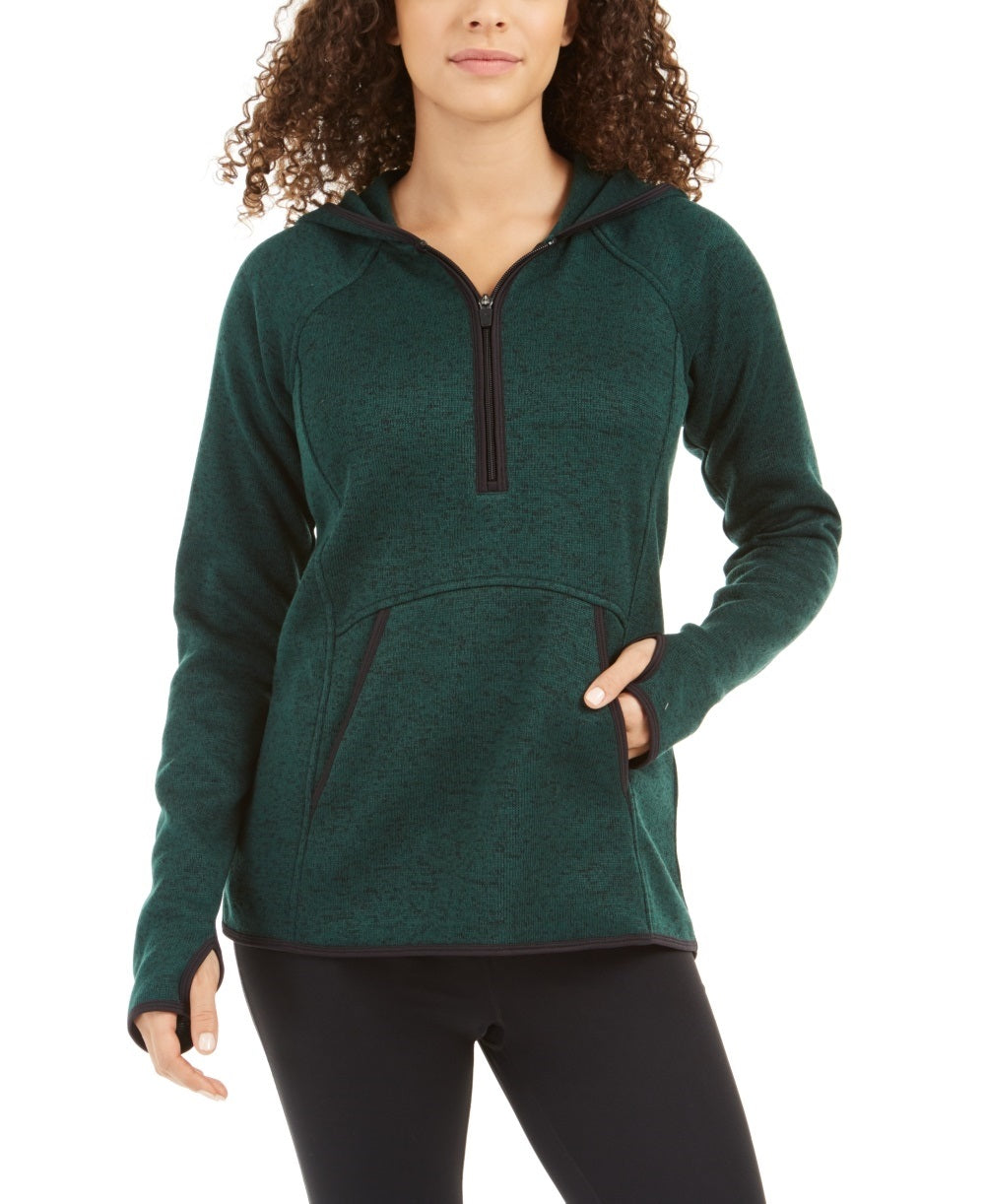 Ideology Women's Quarter-Zip Hoodie Sweater Green Size X-Small