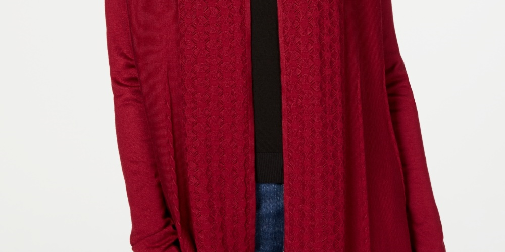 Karen Scott Women's Open-Front Cardigan  Red Size Medium