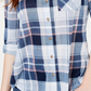 Polly & Esther Juniors' Plaid Roll-Tab Shirt Blue Multi Size Small