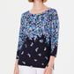 Karen Scott Women's Printed 3/4-Sleeve Sweater  Navy Size Petite Medium