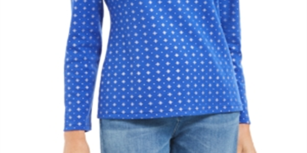 Karen Scott Women's Snowflake Dot Printed Mock Neck Top Ultra Blue Size Petite XL