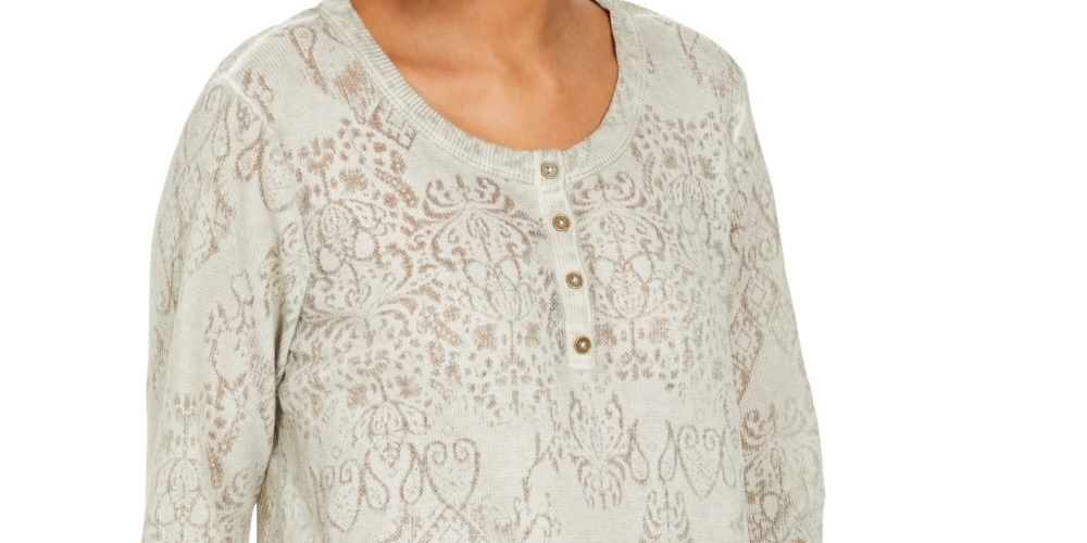 Style & Co Women's Lace Henley Top Gray Size Small