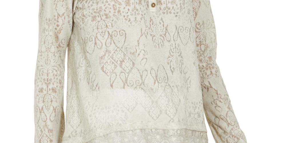 Style & Co Women's Lace Henley Top Gray Size Small