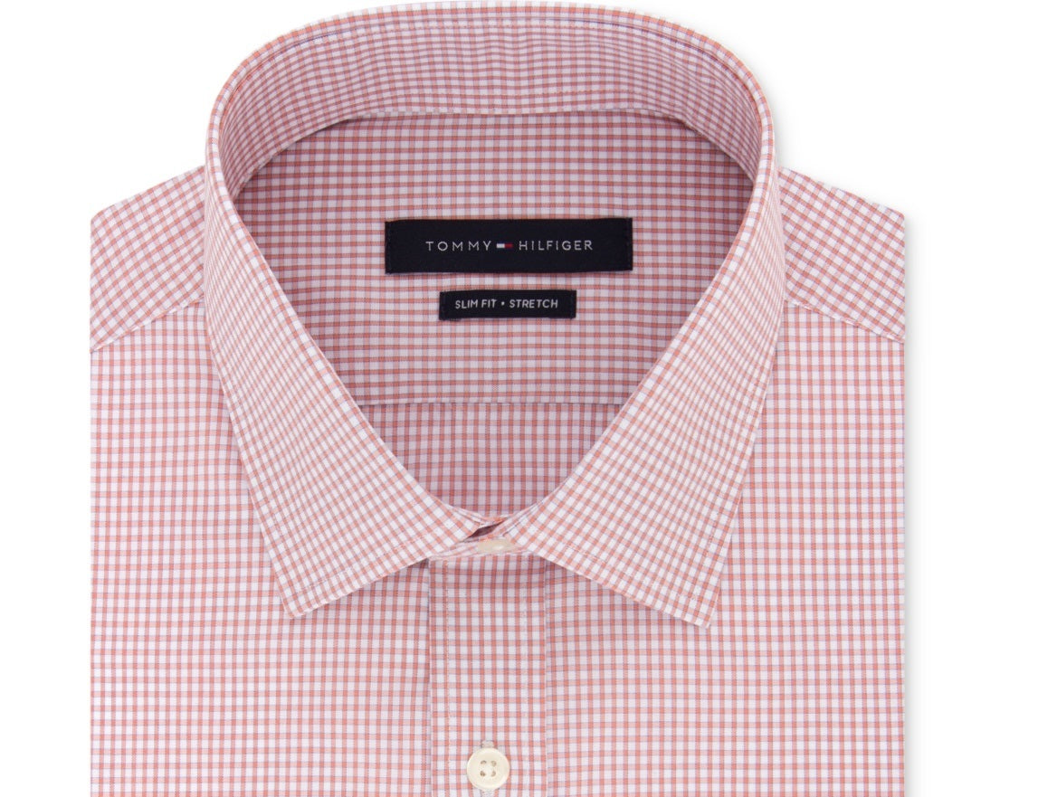 Tommy Hilfiger Men's Slim Fit Performance Stretch Dress Shirt Online Exclusive Orange Size 16X32-33