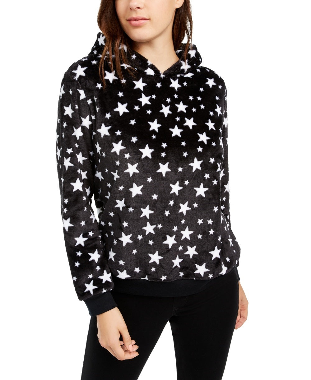 Love Tribe Junior's Star Print Plush Hoodie Black Size X-Large