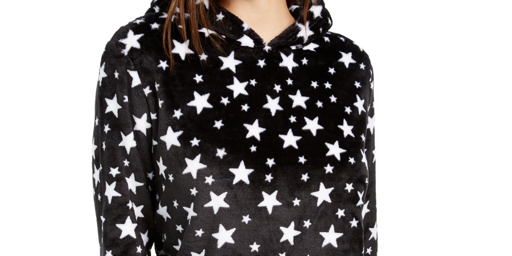 Love Tribe Junior's Star Print Plush Hoodie Black Size X-Large