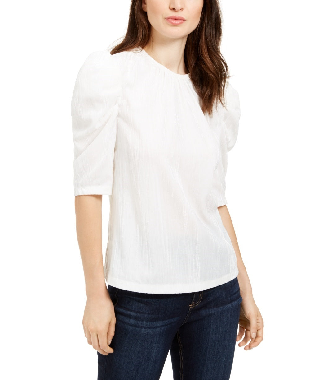 Leyden Women's Crushed Velvet Puff Sleeve Top White Size X-Large