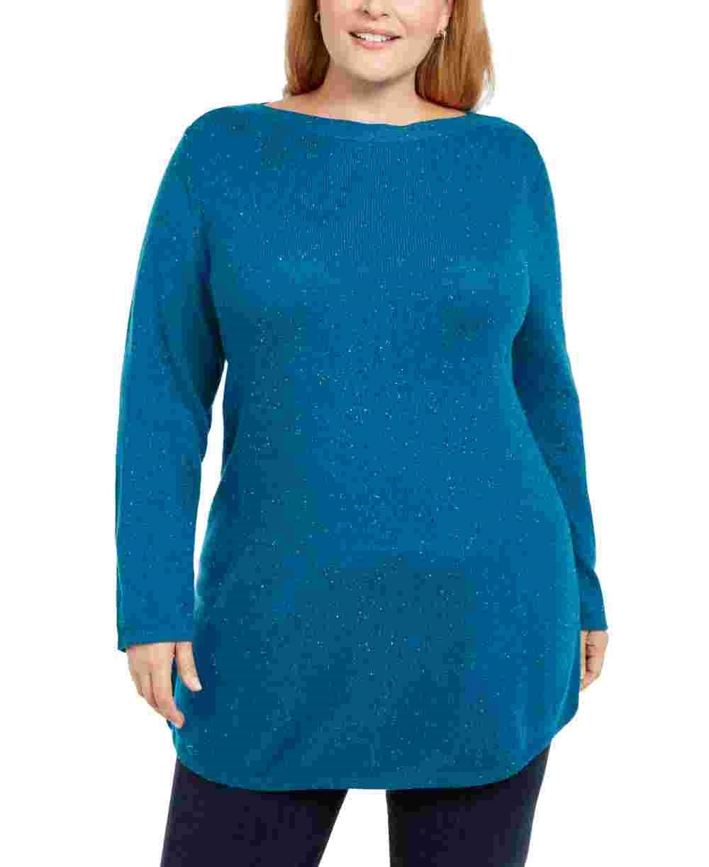 Karen Scott Women's Plus Size Curved Hem Tunic Blue Size 0X