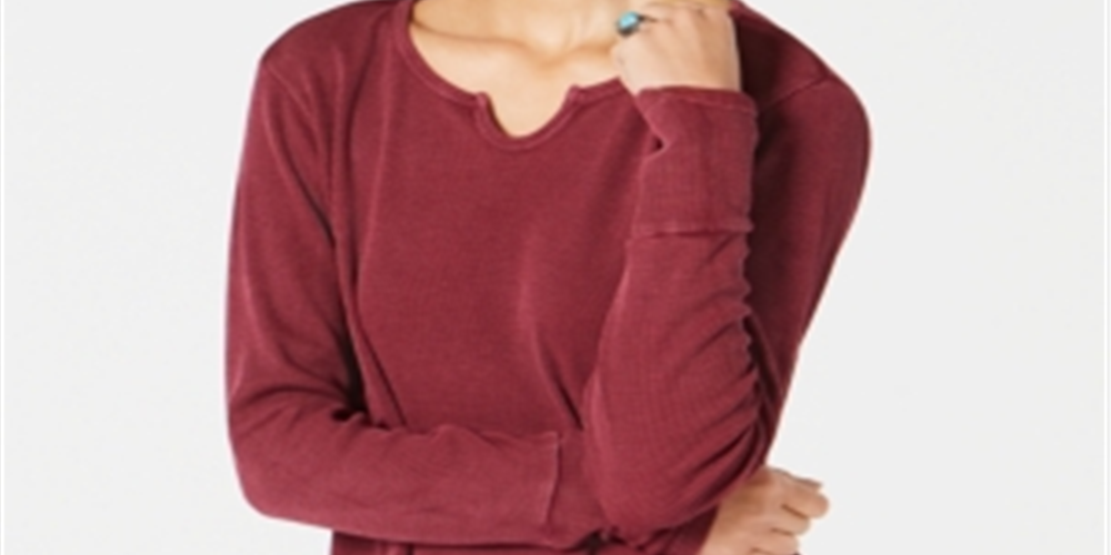 Style & Co Women's Spli Neck Cotton Thermal Top Purple Size Large