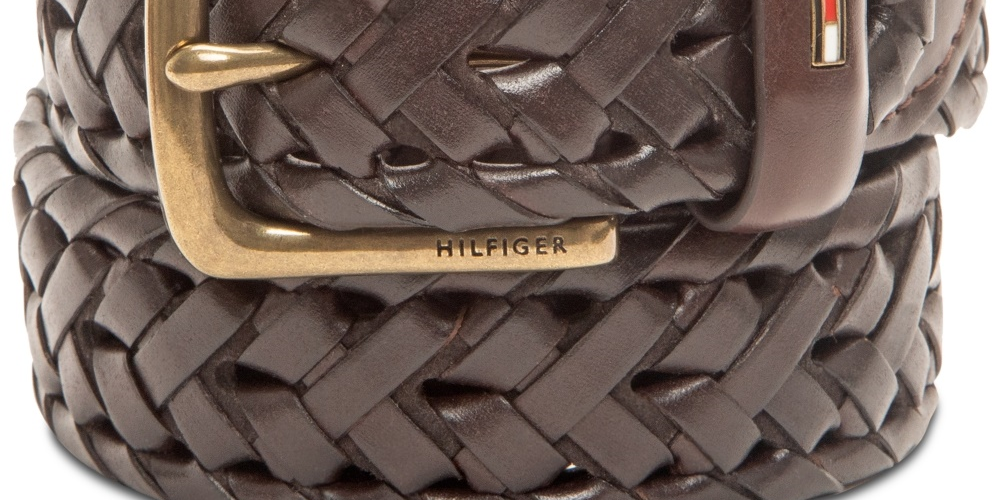 Tommy Hilfiger Men's Faux Leather Braided Casual Belt Brown Size Medium