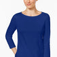 Charter Club Women's Pima Cotton Button Shoulder Top Blue Size Petite Small