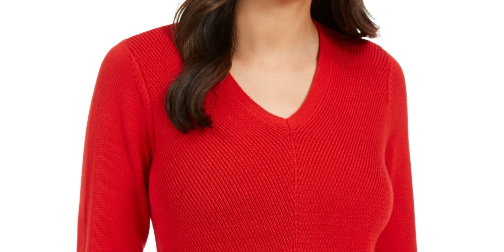 Charter Club Women's V Neck Sweater Red Size Large