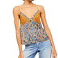 Free People Women's Lace Printed Spaghetti Strap V Neck Tank Top Gold Size X-Small