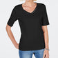 Karen Scott Women's Cotton Rhinestone Neck T-Shirt  Black Size Medium