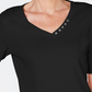 Karen Scott Women's Cotton Rhinestone Neck T-Shirt  Black Size Medium